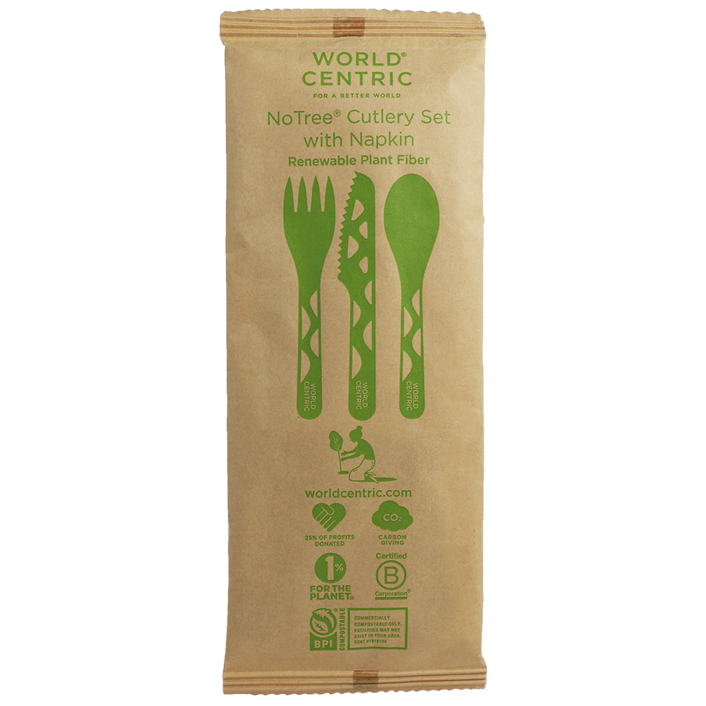 World Centric 6” Fiber Set (Fork, knife, spoon, napkin) | 250/cs