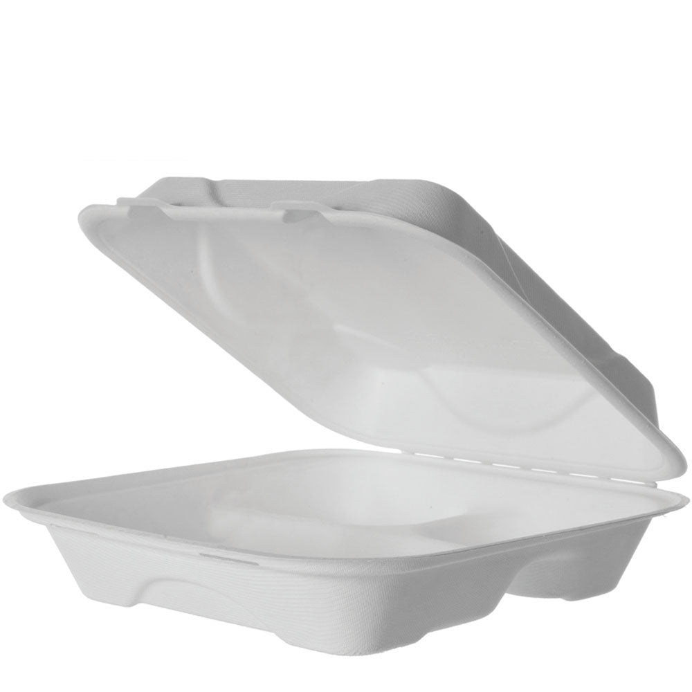 EcoProducts Vanguard™ Compostable Molded Fiber Clamshells (9in x 9in x 3in | 3-Compartment) | 200/cs