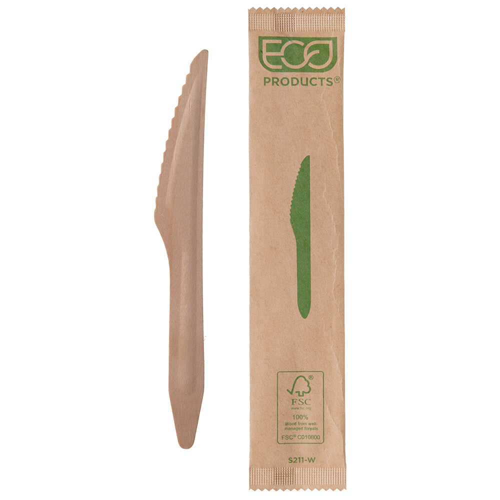 EcoProducts Wood Compostable Wrapped Knife (6.5in) | 500/cs