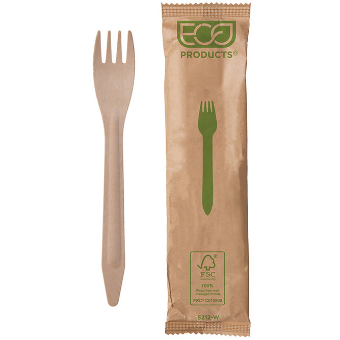 EcoProducts Wood Compostable Wrapped Fork (6.5in) | 500/cs