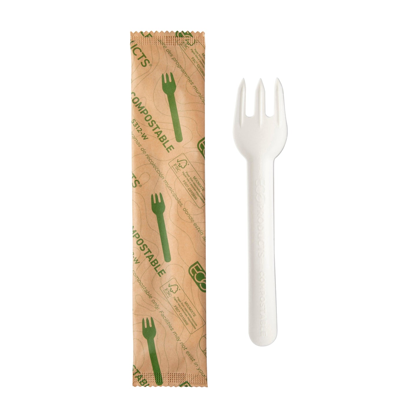 EcoProducts Compostable Paper Cutlery Wrapped Fork (6in) | 500/cs