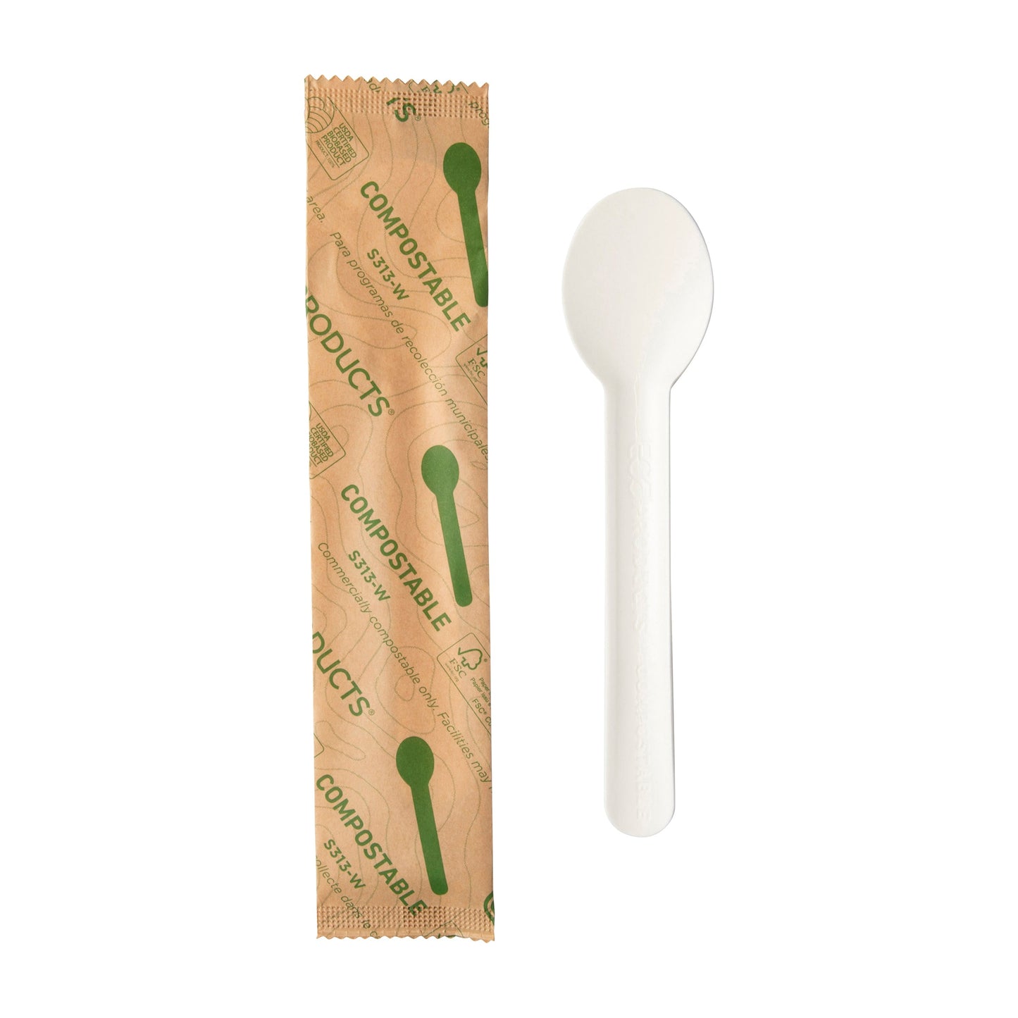 EcoProducts Compostable Paper Cutlery Wrapped Spoon (6in) | 500/cs