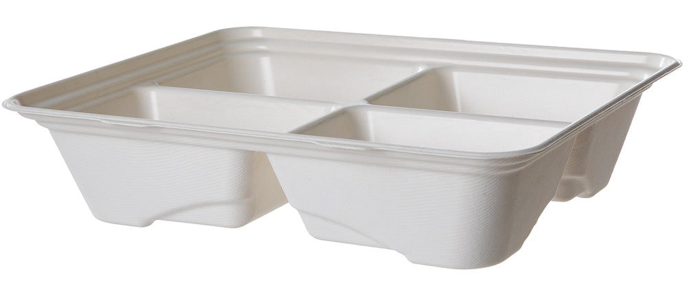 EcoProducts Vanguard™ Regalia™ Compostable Lined Molded Fiber Half Pans (13 x 10 x 3in | 4-Compartment) | 910-Series | 200/cs