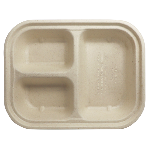 World Centric 10x7.5x1.5" (29 oz) Fiber Container, 3-Compt | 215-Series | 400/cs