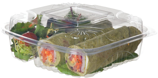 EcoProducts Compostable Clear Clamshells (8in x 8in x 3in | 3-Compartment) | 160/cs