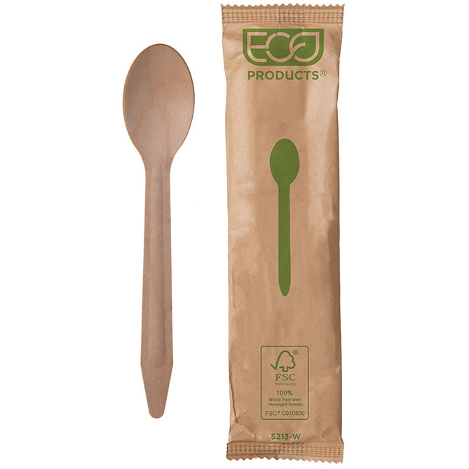 EcoProducts Wood Compostable Wrapped Spoon (6.5in) | 500/cs