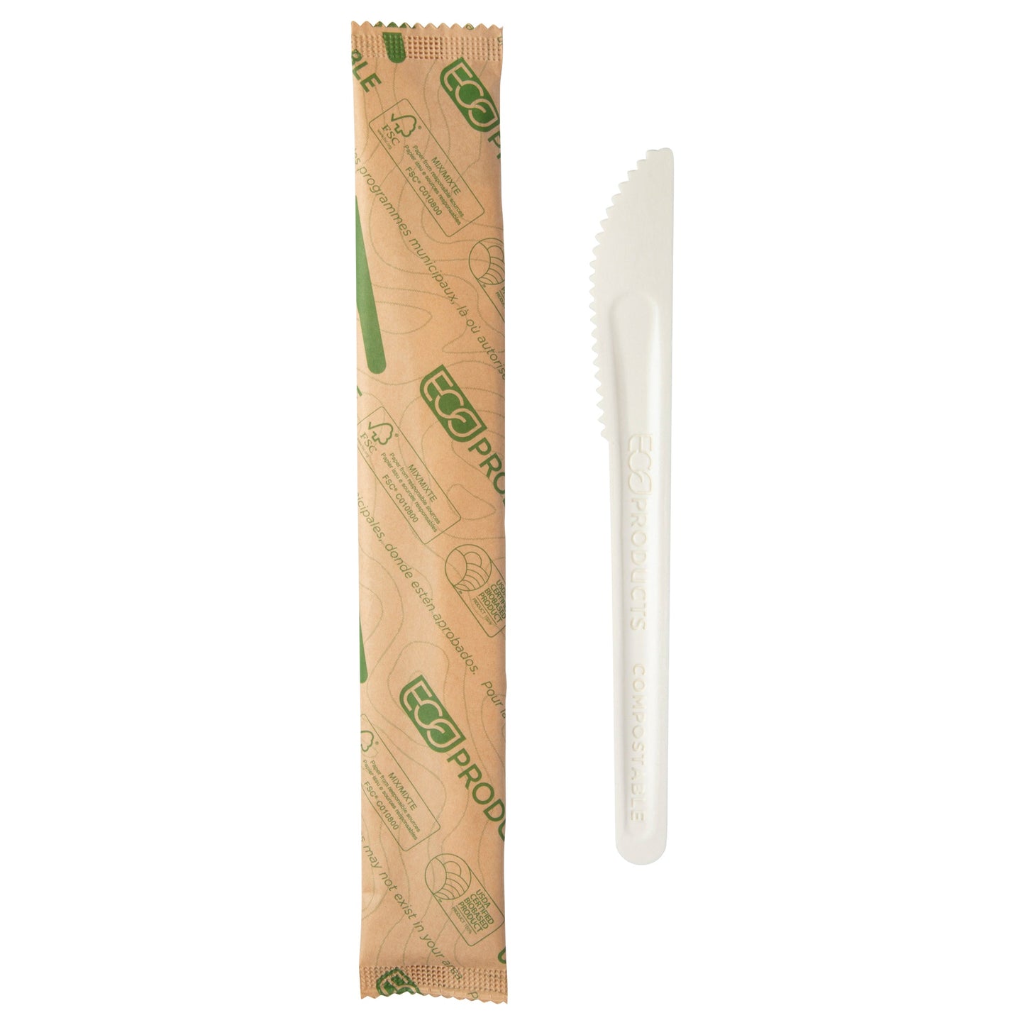 EcoProducts Compostable Paper Cutlery Wrapped Knife (6in) | 500/cs