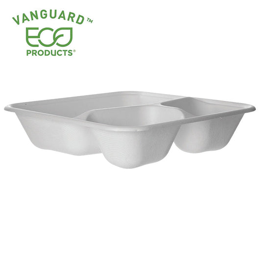 EcoProducts Vanguard™ WorldView™ Compostable Molded Fiber Take-Out Containers (9in | Square | 3-Compartment) | 309-Series | 200/cs