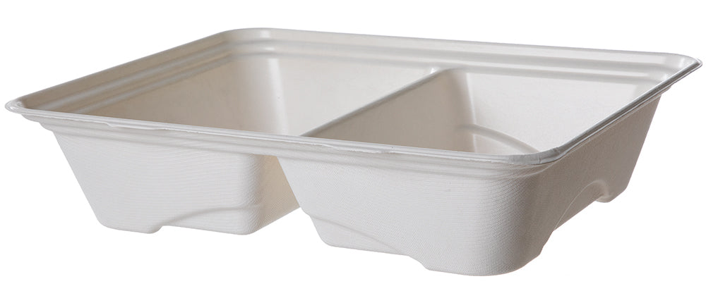 EcoProducts Vanguard™ Regalia™ Compostable Lined Molded Fiber Half Pans (13 x 10 x 3in | 2-Compartment) | 910-Series | 200/cs