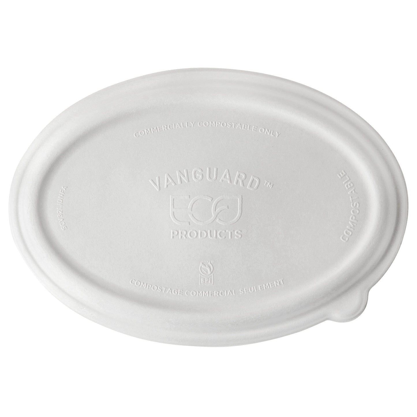EcoProducts Vanguard™ WorldView™ Compostable Domed Molded Fiber Lid (Fits 24 and 32oz Oval Molded Fiber Take-Out Containers) | 715-Series | 300/cs