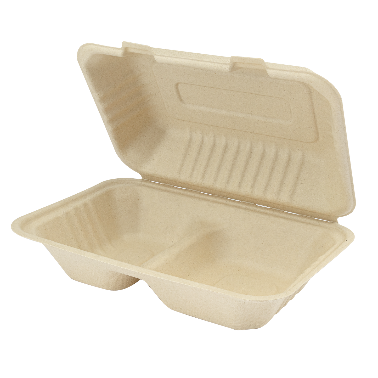 Karat Earth 9 x 6 Fiber Hinged Container | 2-Compartment | Natural | PFAS-Free