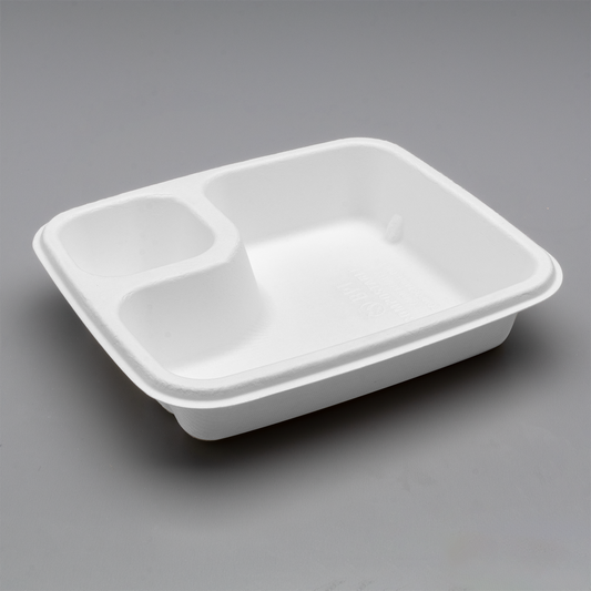 Karat Earth 7.5''x 6.5'' Fiber Nacho Tray | 2-Compartment | White | PFAS-Free