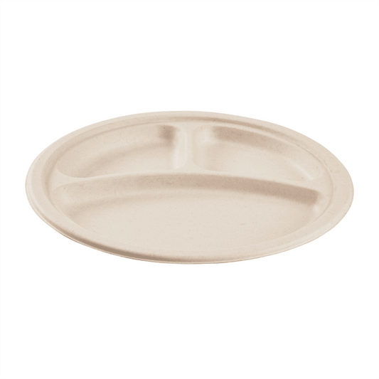 Karat Earth 10 Fiber Plate | Round | 3-Compartment | White | PFAS-Free