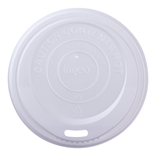 91-Series Lid | Karat Earth Compostable Sipper dome lid for 10-20oz Hot Cup  | White