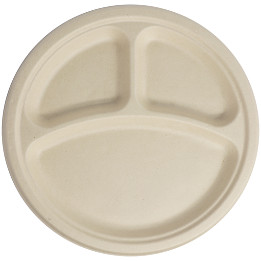 World Centric 10" Fiber Plate 3-Compt | 700/cs