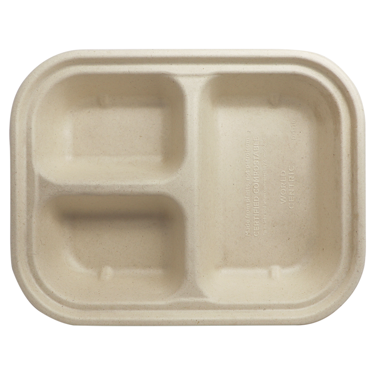 World Centric 10x7.5x1.5" (29 oz) Fiber Container Laminated, 3-Compt  | 215-Series | 400/cs