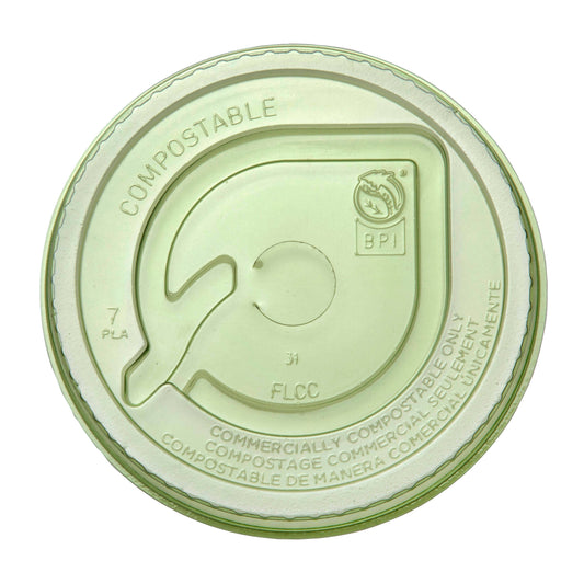 Vegware Veridian™ PLA flat lid, straw-slot 9-20oz green | 96V-Series | 1000/cs