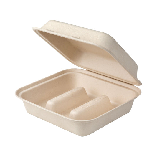 Vegware Nourish 7" Clamshell 3-Compartment, Natural Molded Fiber | 300/cs