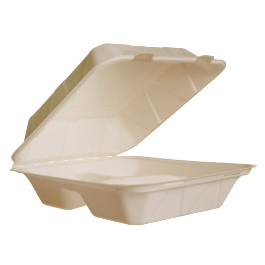 Vegware Nourish 8in-3 Compartment Clamshell, Natural Molded Fiber | 200/cs