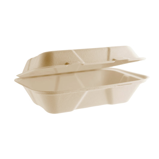 Vegware Nourish 9in x 6in Hoagie Clamshell, Natural Molded Fiber | 250/cs