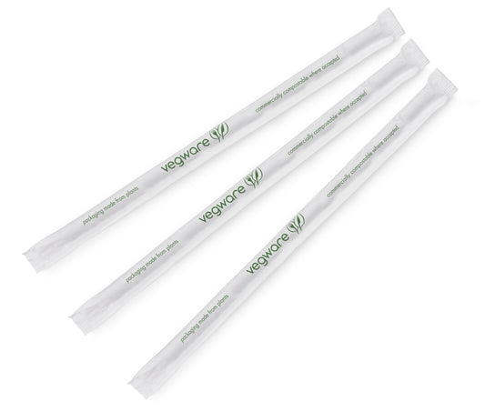 Vegware 8.25" Paper Wrapped Straw, 5mm, Translucent with Green Stripe, PLA | 5000/cs