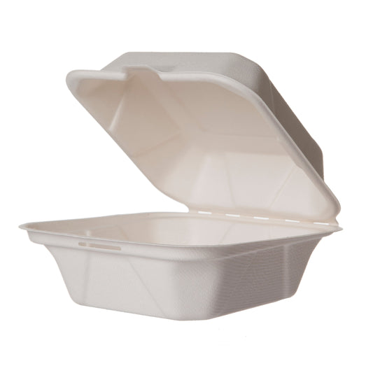 Vegware 6in clamshell, white molded fiber | 400/cs